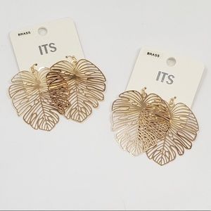 Monstera Brass Leaf Earrings New & Trending Now